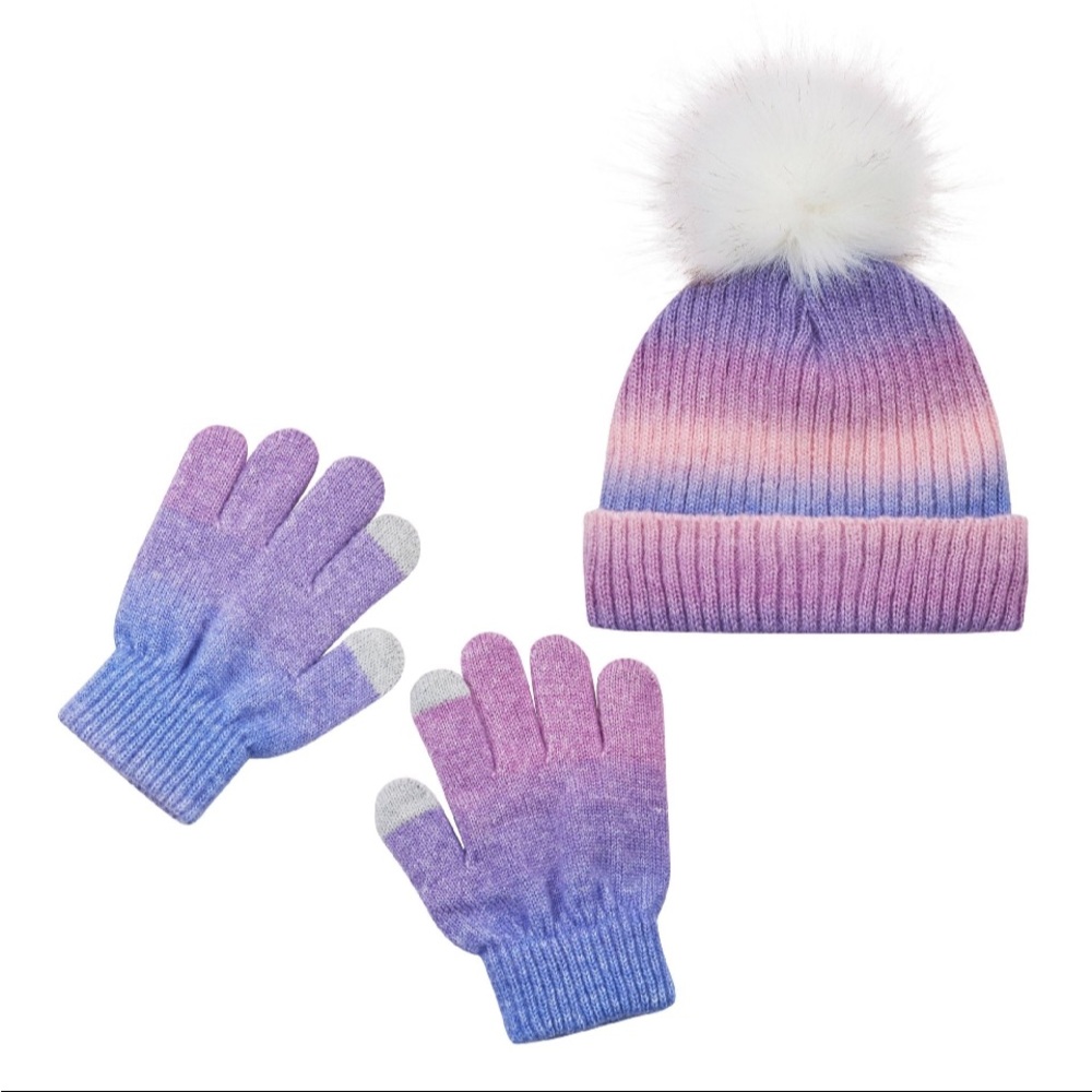 Andy & EvanKids Gradient Knit Hat and Gloves Set - Purple and Pink